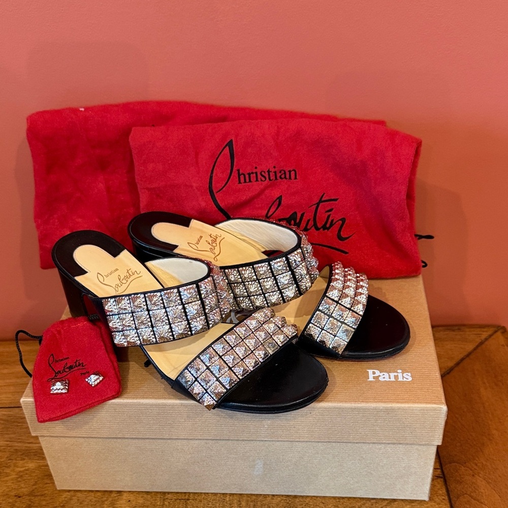 Christian Louboutin Black Heels with Silver Embellishments